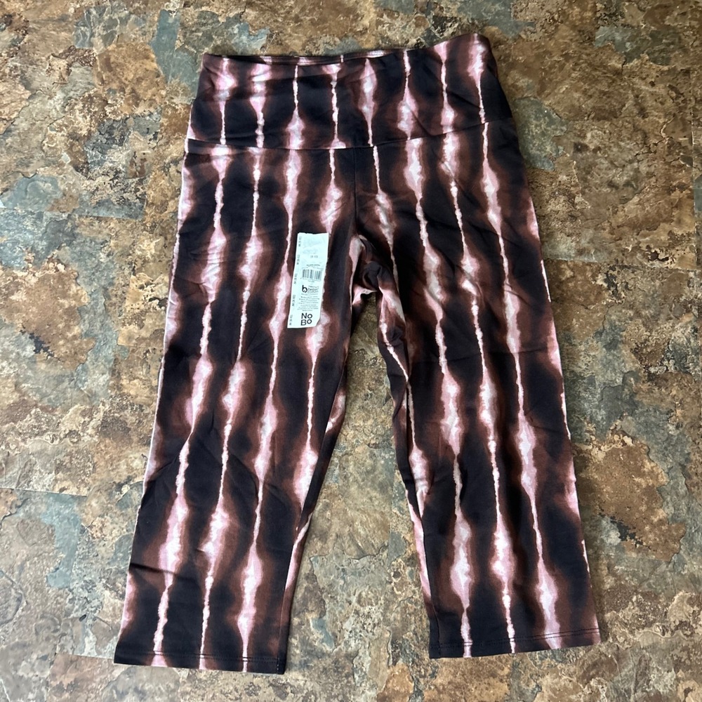 No Boundaries Capri Leggings Women's Size Medium Brown Tie Dye Stretch Pants